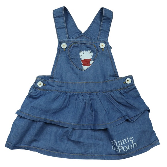 Babyhug Other - Babyhug Blue Disney Winnie the Pooh Pinafore Dress Baby Denim Ruffle 9-12M